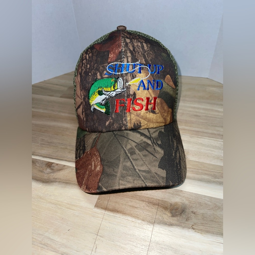 Trucker Hat Camo “Shut Up And Fish” Adjustable